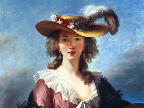 дама, портрет, шляпа, лицо, картина, живопись, голубые, красные, коричневые, желтые