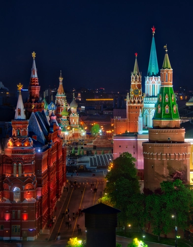 москва, россия, ночь, здания, кремль, красные, черные