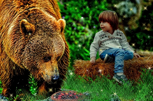 медведь, мальчик, сказка, сказочные, ребенок, дети, детские, звери, животные, зеленые, коричневые