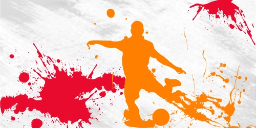 футбол, футболист, мяч, краска, оранжевые, красные, белые