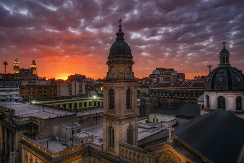 архитектура, город, закат, оранжевые, красные, аргентина