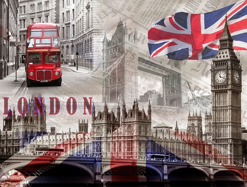 город, лондон, автобус, серый, красный, серые, красные, флаг, тауэрский мост, биг-бен