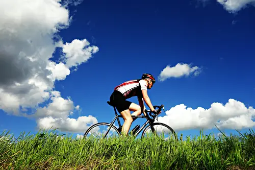 велосипедист, велосипед, транспорт, спорт, спортсмен, синие, белые, зеленые
