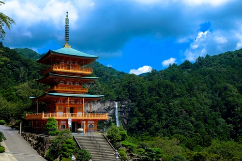 храм, япония, японский, пагода, зеленые, синие, голубые