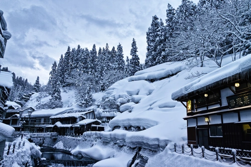 снег, деревня, киото, япония, зима, белые, черные