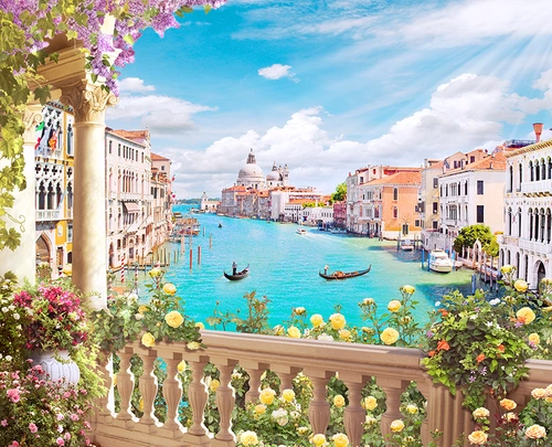 Италия, река, вода, лодка, лодки, храм, церковь, дом, дама, город, отражение, бежевые, голубые