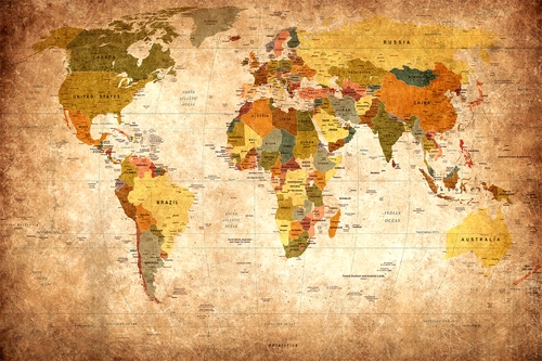 карта мира, материки, океаны, коричневые