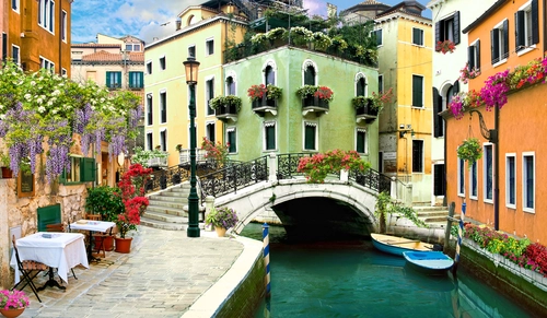 венеция, канал, город, зеленые, бирюзовые, голубые, бежевые, HD