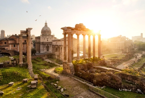 рим, италия, руины, архитектура, колонны, здания, храм, трава, серые, бежевые, зелёные