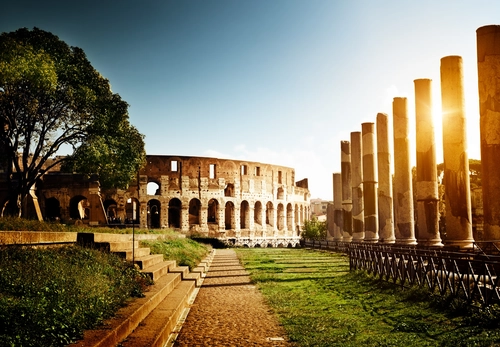 колизей, рим, италия, архитектура, зеленые, бежевые, желтые