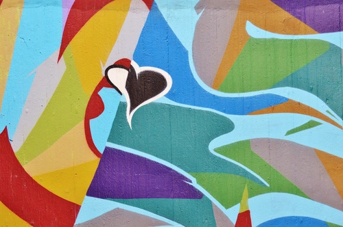 граффити, рисунок, цветные, разноцветные, стена, абстракция, абстрактные, голубые, красные, желтые, зеленые, фиолетовые