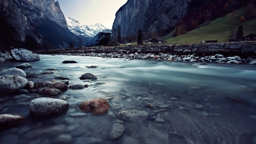 река, горы, камни, фотография, синие, зеленые, серые, коричневые