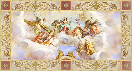 узор, орнамент, библейская тематика, небо, облака, ангелы, архангелы, бежевые, светлые