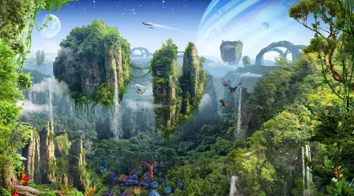 планета, Пандора, эксклюзивные, острова, зеленые, голубые, фэнтези, фантастика, космос, фантастический, детский, детское, 