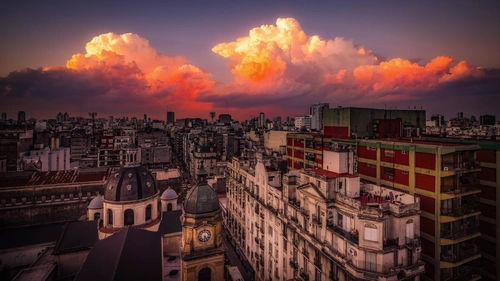 закат, облака, город, аргентина, красные, розовые