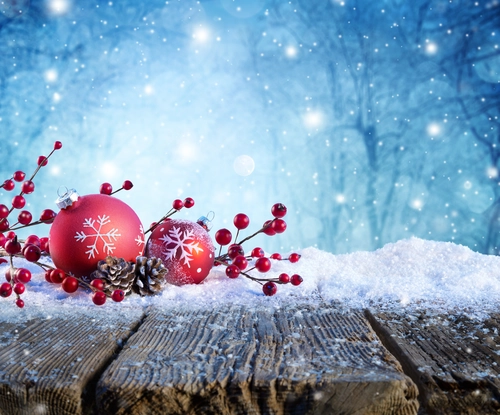шары, клюква, новый год, красные, зима, снег, белые