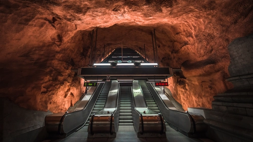 тоннель, камни, метро, скалы, эскалатор, коричневые