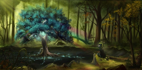 детские, для девочек, мульт, маленький пони, лес, волшебное дерево, трава, зелёные, синии