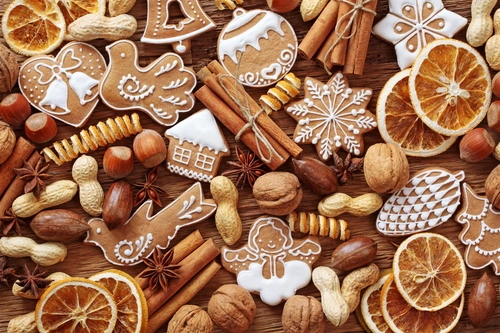 печенье, орехи, сладости, еда, коричневые, белые