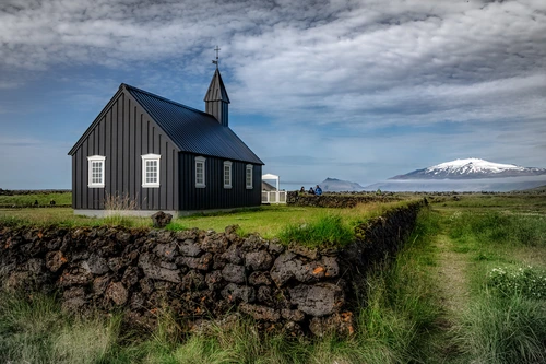 исландия, церковь, природа, голубые, зеленые