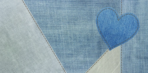 материал, джинсовая ткань, сердце, узор, строчка, голубые, серые