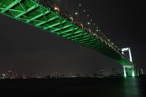ночь, мост, под мостом, река, зеленые, темные