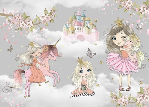 принцессы, HD, единорог, замок, детские, для девочек, серые, желтые, розовые, коричневые