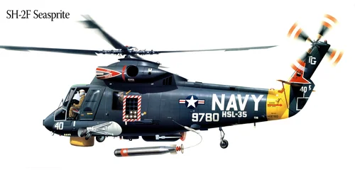 SH-2F, вертолёт, пилоты, полёт, лопасти, синие