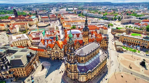 германия, вид сверху, здания, мегаполис, улицы, оранжевые