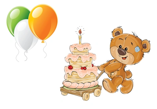 детские, праздник, торт, шарики, медвежёнок, день рождение, коричневые, бежевые, оранжевые