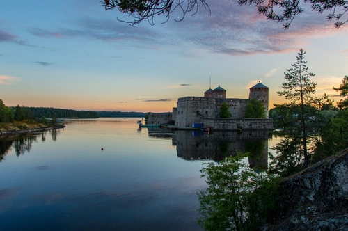 замок, остров, озеро, серые, синие, природа, финляндия