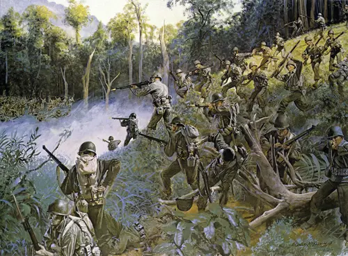 солдаты, джунгли, сражение, партизаны, зеленые, картина, белые, живопись