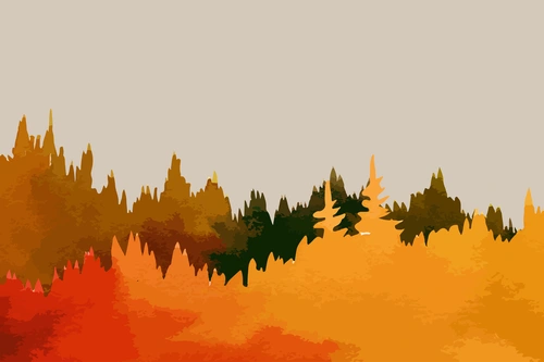 лес, осень, рисунок, иллюстрация, детские, оранжевые, бежевые