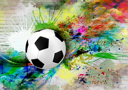 футбольный мяч, стена, краски, брызги, графити, белые, серые, зелёные