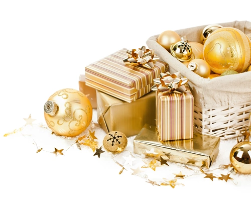 подарки, шар, новый год, праздник, белые, желтые