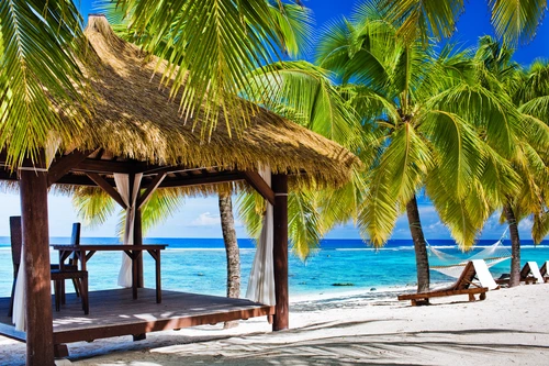 берег, пляж, песок, пальма, отдых, курорт, зеленые, коричневые, синие, белые