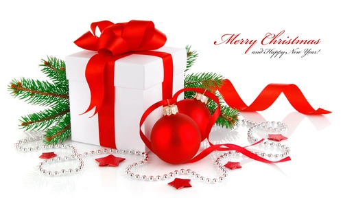 подарок, коробка, лента, новый год, праздник, красные, белые