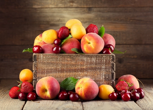 фрукты, еда, персики, вишня, красные, коричневые