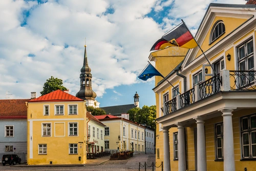таллин, эстония, церковь, город, желтые, синие, голубые, серые