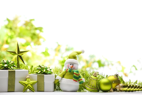 снеговик, подарки, нвоый год, коробки, зеленые, лента, белые