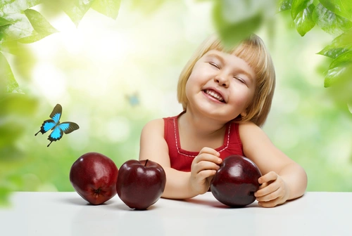 детские, девочка, яблоки, бабочки, зеленые, красные, белые