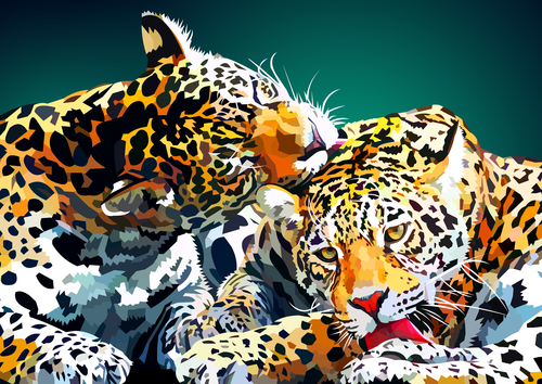 леопард, хищник, арт, вектор, желтые, зеленые, белые