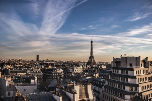 Париж, эйфелева башня, город, дома, панорама, бежевые серые, голубые