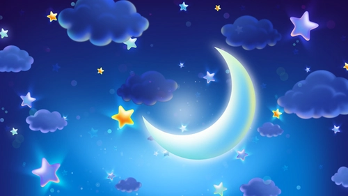 детские, месяц, ночь, спокойной ночи, звезды, облака, ночное небо, синий, желтый, звездное небо