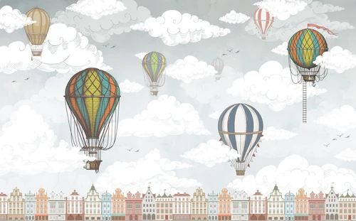 дирижабль, HD, детские, для мальчика, воздушные шары, небо, облака, синие, красные, зеленые