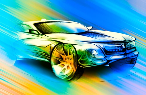 рисунок, автомобиль, машина, скорость, движение, голубые, жёлтые