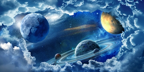потолок, небо, ночное небо, космос, детские, планета, планеты, облака, синий, синие, голубой, голубые