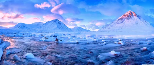 лед, горы, вода, розовые, голубые, природа