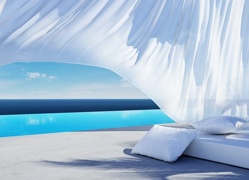 кровать, подушки, ткань, цвет воды