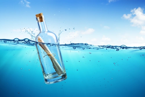 предмет, бутылка с запиской, море, вода, письмо, послание, небо, голубые